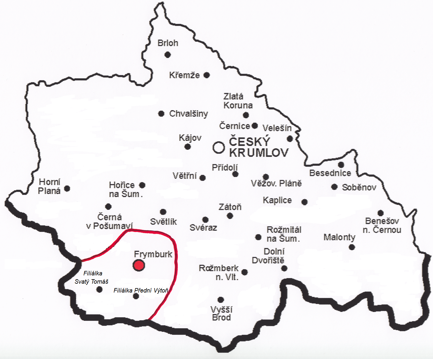Frymburk na mapce českokrumlovského vikariátu