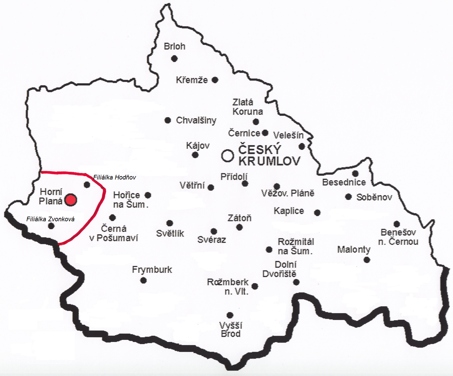 Horní Planá na mapce českokrumlovského vikariátu